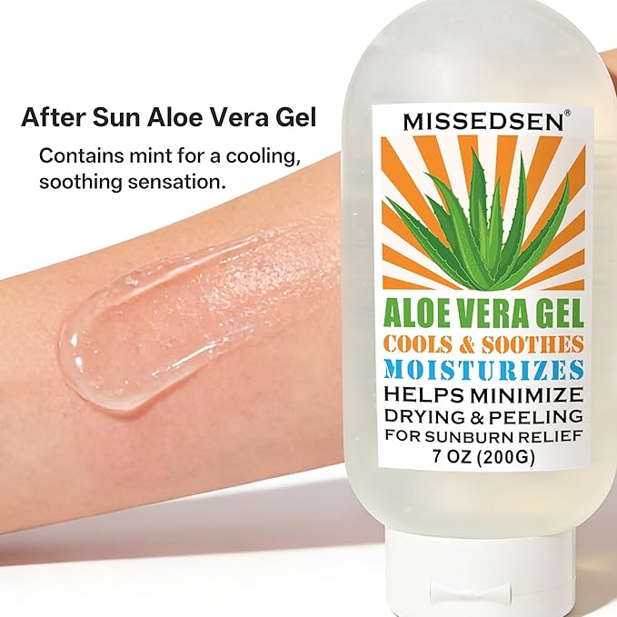 Pure & Organic Aloe Vera Gel for Sunburn Relief, After Sun Lotion for Face & Body Skin Care, Daily Facial Moisturizer & Acne Spot Treatment 7 OZ
