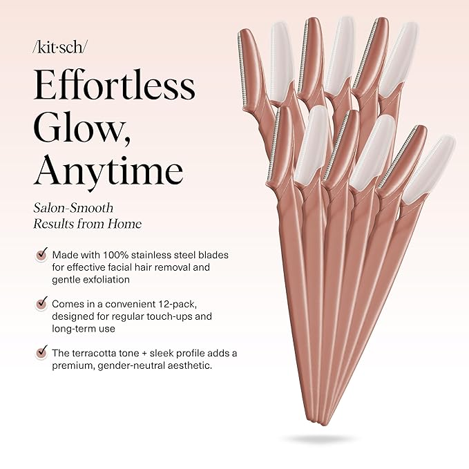 Kitsch Dermaplane Razor for Women Face – Face Razors for Women & Men, Eye Brow Razors & Face Shaver – Exfoliating Facial Razor & Dermaplaner as Skin Care Tool for Smoother Skin - Terracotta, 12 pcs