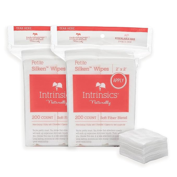 Intrinsics Petite Silken 2x2 Esthetic Wipes 2 Pack (400 Count) | 4-Ply Premium Lint-Free Facial Wipes & Cotton Pads for Face | Low-Absorbency Face Pads for Toner & Makeup Removal