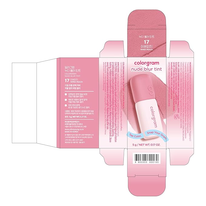 COLORGRAM NUDE BLUR TINT 17 RIPEN PEACH | K-Beauty Makeup, Soft-Focus Matte Lip Stain, 2-in-1 Lip & Cheek