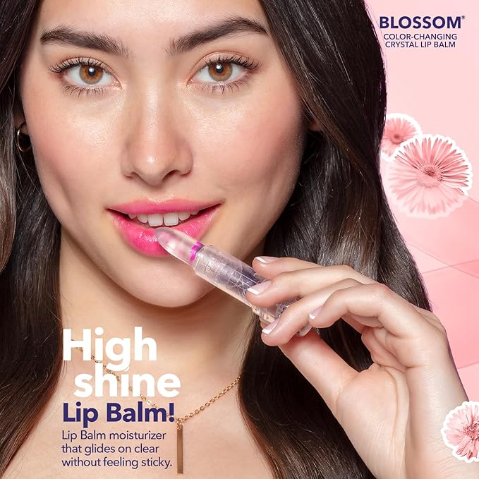 Blossom Hydrating, Moisturizing Scented Cuticle Oil, Scented pH Color Change Lip Balm, Roll on Lip Gloss, Infused with Real Flowers, 0.7 fl. oz/15mL, 3 Pack Gift Set, Rose/Pink/Strawberry