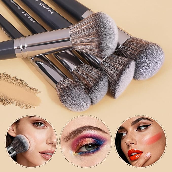 MAANGE 30Pcs Professional Makeup Brush Set with Case – Premium Synthetic Brushes for Foundation, Powder, Blush, Eyeshadow & Blending,Black
