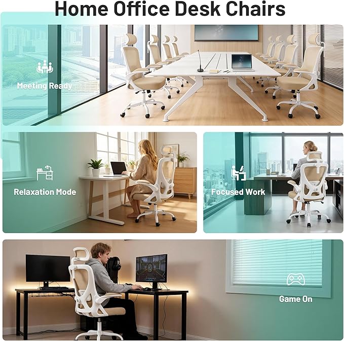 AreShark Office Chair - Ergonomic Desk Chair Breathable Mesh Chair with 2D Headrest & Adjustable Lumbar Support - Executive High Back Rolling Swivel Computer Gaming Chair with Wheels Flip-up Armrests