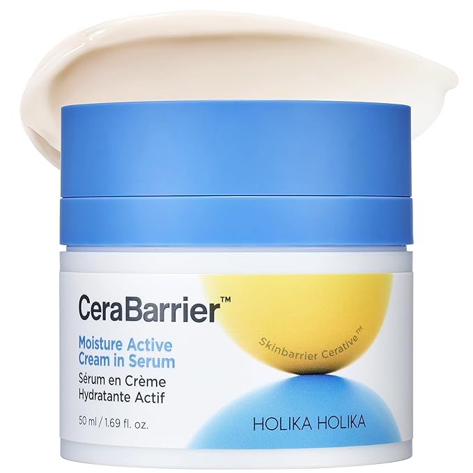 HOLIKA HOLIKA Cerabarrier Moisture Active Cream In Serum - Face Hydrating Barrier Repair - 5 Ceramide Complex Phytosterols Peptide - Hypoallergenic Korean Skincare for Dry Sensitive Skin, 1.69oz