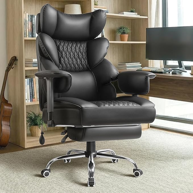 Big and Tall Office Chair with Foot Rest,Ergonomic High Back Computer Desk Chair,Executive Office Chairs with Lumbar Support & Armrests for Heavy People,Comfy 155°Recliner Gaming Chair