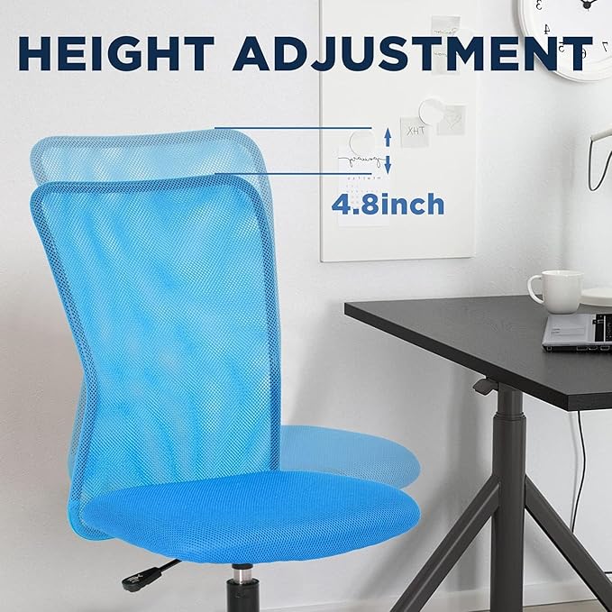 FDW Home Office Chair Mid Back Mesh Desk Chair Armless Computer Ergonomic Task Rolling Swivel Chair Back Support Adjustable Modern with Lumbar Support,Blue