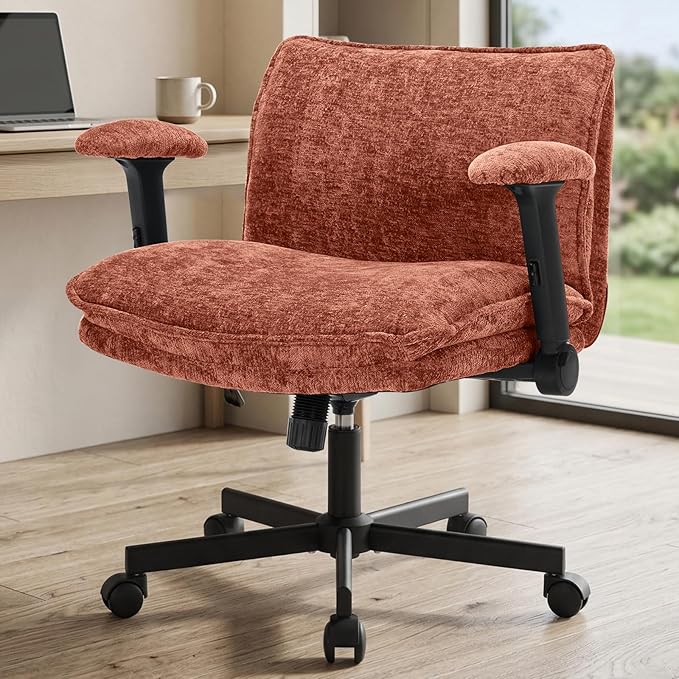 Cross Legged Office Chair, Height Adjustable Swivel Desk Chair with Flip-Up Arms, Padded Criss Cross Chair for Home Office & Bedroom