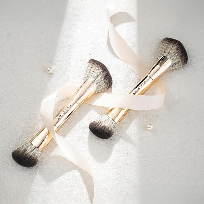 Double Ended Angled Sculpting Makeup Brush, Double Sided Makeup Brush for Highlighting, Highlighter Brushes, Face Sculpt Contour Brush Gold, Sculpting Brush for Cheeks, Nose - 124A