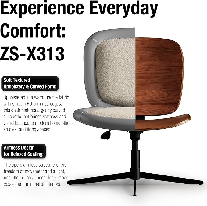 Nordic Armless Ergonomic Office Chair with Wheels, Diamond Tufted PU Leather Computer Chair, Adjustable Height Desk Chair with Solid Wood Back for Small Home Office (No Wheels-Orange)