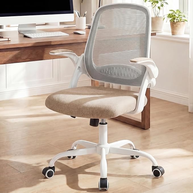NEO Chair Office Chair Gaming Desk Computer Mesh Ergonomic Chair with Flip-up Arms Comfy Lumbar Support Adjustable Height Rolling Wheels Chair for Home Office (Beige)