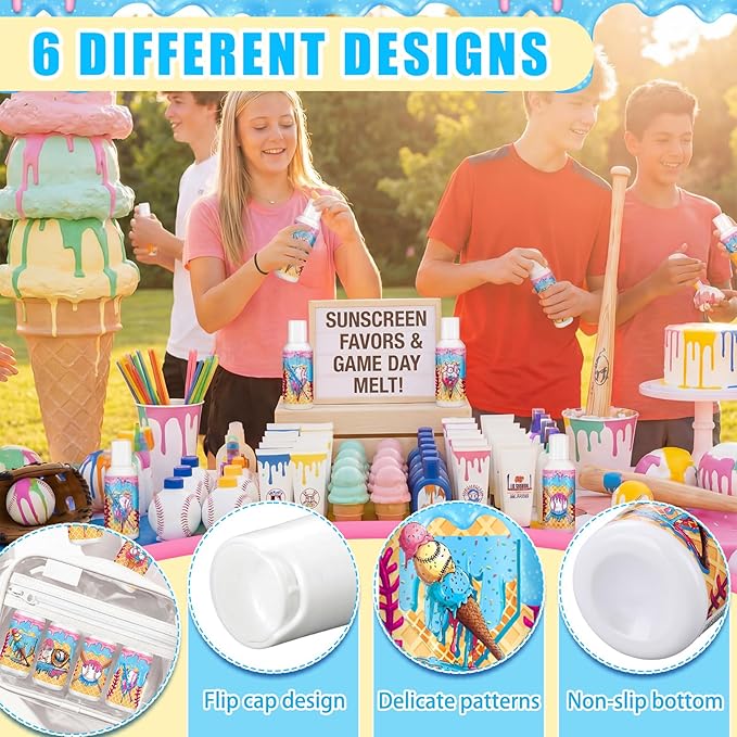 Demissle 24 Pcs Ice Cream Drip Baseball Mini Sunscreen Bulk SPF 30 Travel Size Sunscreen Ice Cream Drip Baseball Stuff Party Favors for Birthday Sports Team Summer Gifts, 1 Fl. oz