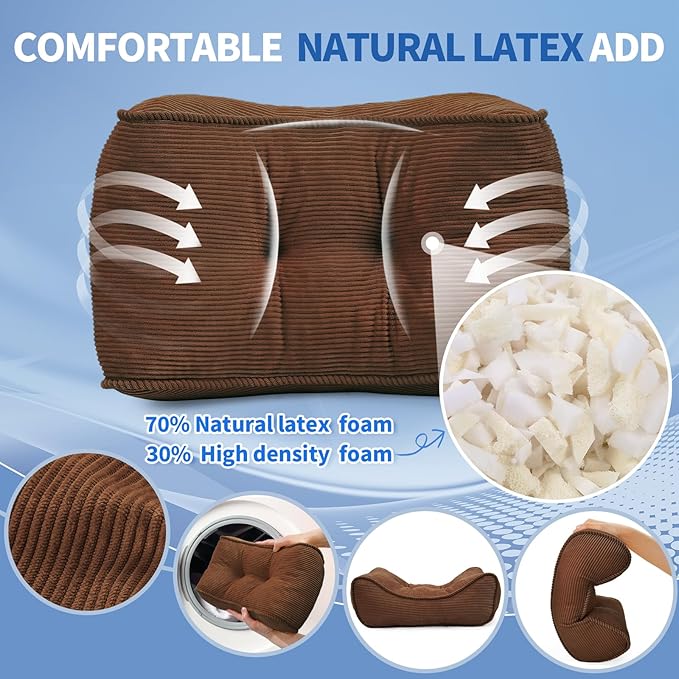 Lumbar Support Pillow for Office Chairs, Bite-Size Natural Latex Foam Back Support Pillow for Lower Back Pain Relief, Soft & Support Corduroy Desk Chair Cushion, M, Brown