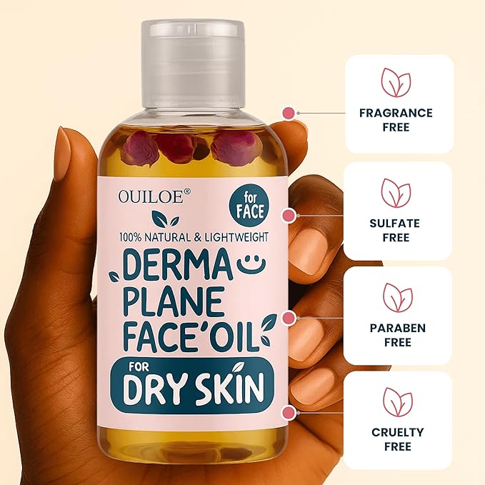 Dermaplaning Oil for Dry Skin - Hydrating Face Shaving Oil for Women - Safe for Acne Prone Skin - Non Comedogenic, Fragrance Free, Natural and Hypoallergenic for Pre & Post Dermaplaning 4oz by Ouiloe