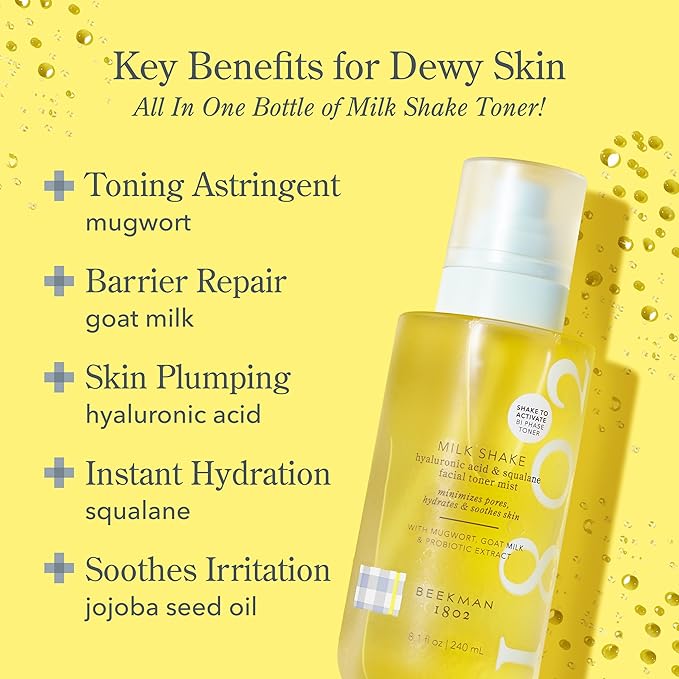 Beekman 1802 Milk Shake Hydrating Toner & Face Mist (8.1 fl oz) + Milk Drops Ceramide Face Serum (0.95 fl oz) - Good for Sensitive Skin - Cruelty Free