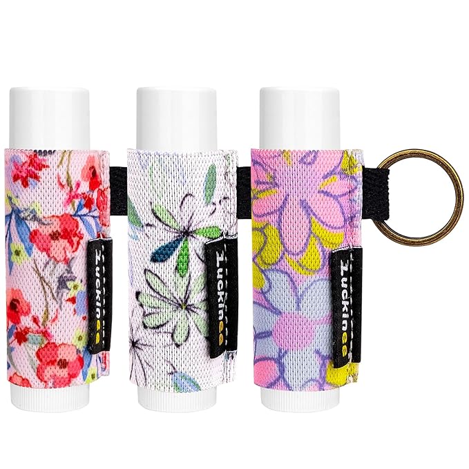 3PCS Lip Balm Holder Keychain Lip Gloss Keychain Holder Lipstick Holder Lip Balm Pouch Keychain Compatible with ChapStick, Burt's Bees, Christmas Stocking Stuffers