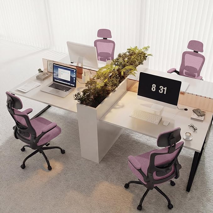 Ergonomic Office Chair, High Back Mesh Desk Chair with Adjustable Lumbar Support & Headrest, Flip-up Armrest, Computer Task Chairs for Home and Executive Office (B-Light Purple)
