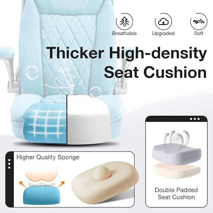 Big and Tall Fabric Office Chair 400lbs High Back Executive Computer Desk Chair with Flip Up Armrest, Breathable Fabric Adjustable Height Ergonomic Home Office Heavy Duty