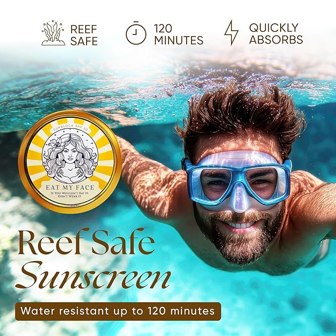 Eat My Face BEEF TALLOW Reef Safe Sunscreen SPF 30 – Non Nano Zinc Oxide – Water Resistant, Organic – Moisturizing Sunblock for Face & Sensitive Skin – 4oz Tin "If You Wouldn't Eat It, Don't Wear It!"