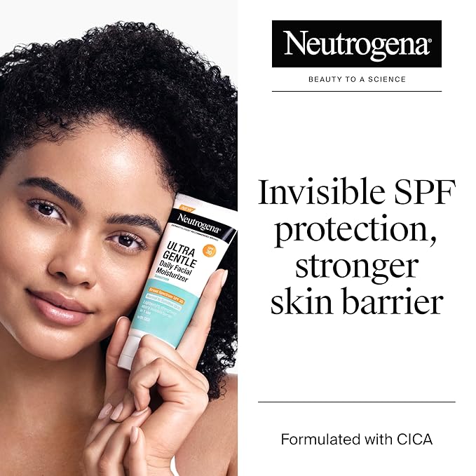 Neutrogena Ultra Gentle Daily Facial Moisturizer with SPF 30 Sunscreen with CICA,Lightweight Face Lotion-with Broad Spectrum SPF 30 for Normal to Sensitive Skin,Fragrance-Free,3.4 fl. oz,(Pack of 2)