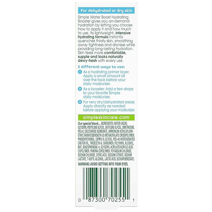 Simple Water Boost Hydrating Booster Sensitive Skin 1 oz