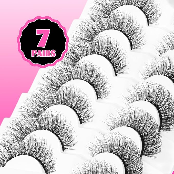 Veleasha Cat Eye Lashes 6D Faux Mink False Eyelashes Fluffy Wispy Strip Lashes Soft 100% Handmade Fake Eyelashes Fox Eye Lash 7 Pairs Pack (Fluffy01)