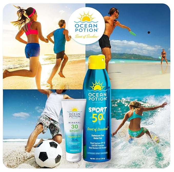 Ocean Potion Sport Mineral Sunscreen SPF 30, Zinc Oxide Broad Spectrum UVA/UVB Protection, Water & Sweat Resistant, Non-Greasy Body Sunscreen Lotion, Travel Size 3.4 oz