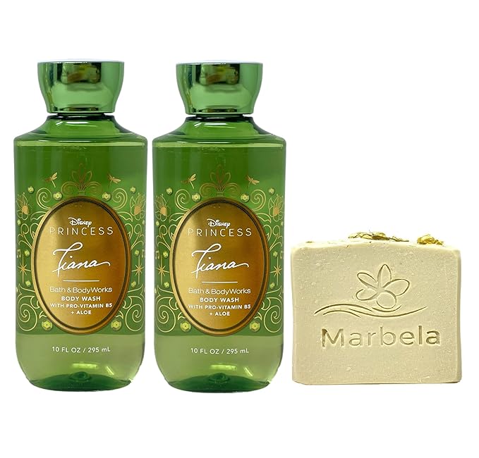 Bath & Body Works Limited Edition Princess Collection Tiana 2 Pack Body Wash Set - with a Wild Jasmine Bar Soap - Full Size