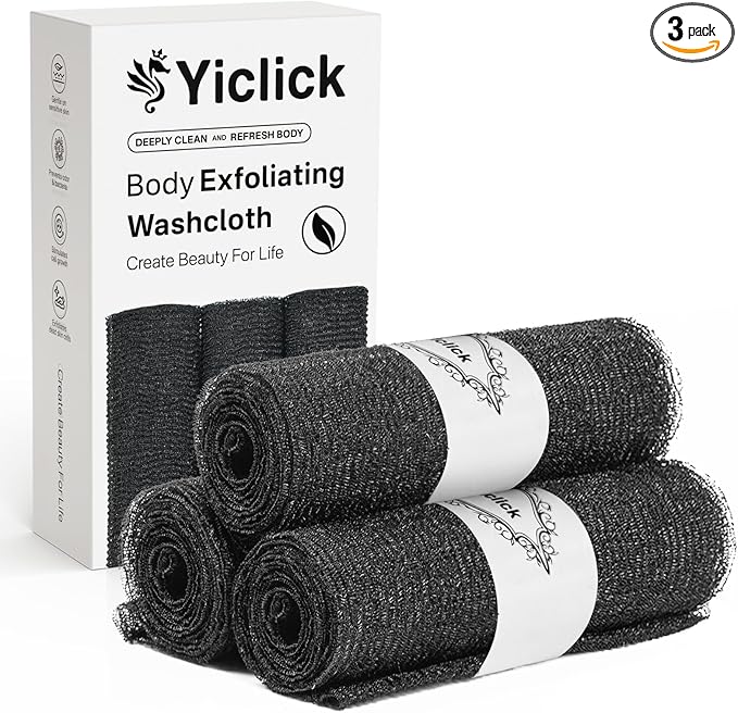 Yiclick Exfoliating Washcloth Towel, Japanese Exfoliating Bath Wash Cloth for Body Exfoliation, Korean Back Scrubber Washer for Shower, African Net Sponge Brush Loofah Exfoliator