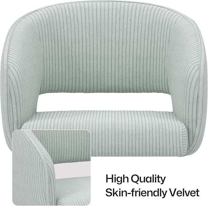 Home Office Swivel Desk Chair, Modern Corduroy Vanity Chair, Height Adjustable Armchair with Gold Base, Ergonomic Office Chair for Task Study Computer Room, Light Blue