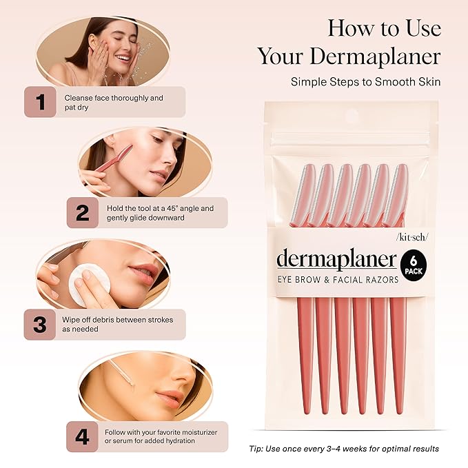 Kitsch Dermaplane Razor for Women Face – Face Razors for Women & Men, Eye Brow Razors & Face Shaver – Exfoliating Facial Razor & Dermaplaner as Skin Care Tool for Smoother Skin - Coral, 6 pcs