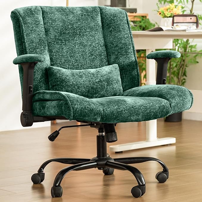 Criss Cross Chair with Wheels & Flip Arms, Wide Cross Legged Office Chair with Adjustable Tilt Criss-Cross Desk Chair with Lumbar Support for Home Office, Bedroom, Apartment Green