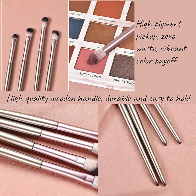 Eyeshadow Makeup Brushes Set with Case 4 PCS Soft Synthetic Hairs Eye Makeup Brushes for Blending Eyebrow Eyeliner Eyeshadow （Rosegold）