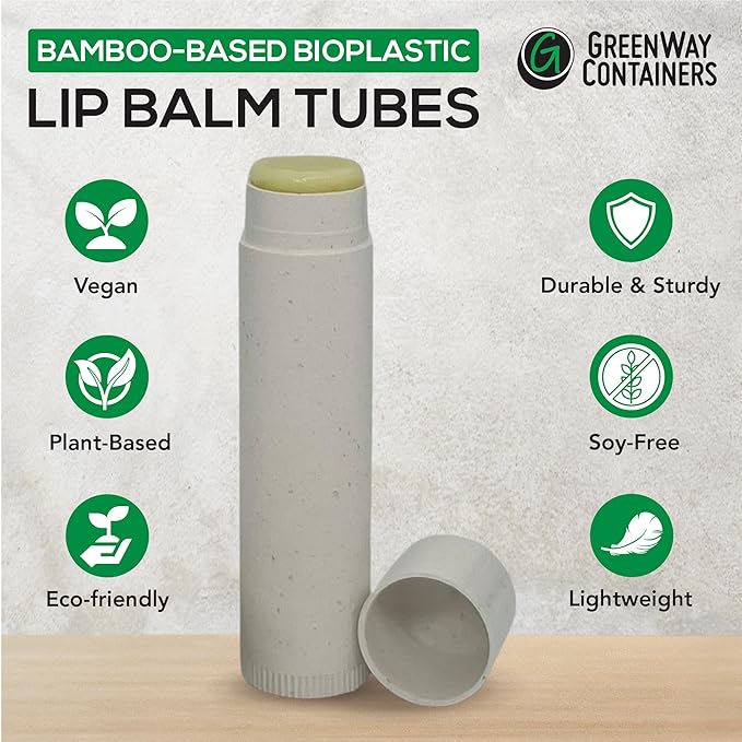 GreenWay 0.15oz / 4.25g Bamboo Lip Balm Tubes with Lids - 50 Pack Twisting Empty Chapstick Tubes - Plastic-free Refillable Lip Gloss Tube - Eco-Friendly DIY Cosmetic Containers – White