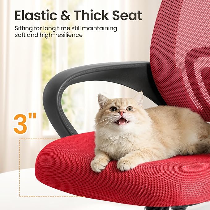 NEWBULIG Red Computer Desk Office Chair, Ergonomic Mid-Back Swivel Rolling Chair with Breathable Backrest and Lumbar Support Wheels, Mesh Office Chairs for Adults Home Task Gaming,2 Pack