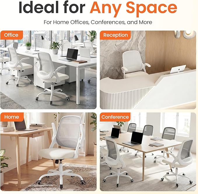 NEO Chair Office Chair Gaming Desk Computer Mesh Ergonomic Chair with Flip-up Arms Comfy Lumbar Support Adjustable Height Rolling Wheels Chair for Home Office (Ivory)