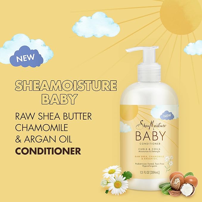 SheaMoisture Baby Conditioner for Curly Hair Raw Shea,Chamomile and Argan Oil Moisturizes and Helps Detangle Delicate Curls-and Coils 13 oz,(Pack of 2)