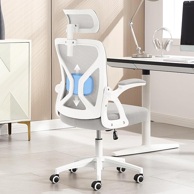Office Chair,Ergonomic Desk Chair with Adjustable Lumbar Support,Gray Office Chair 400 Lbs Mesh Computer Chair High Back with Headrest for Home Office (Grey)
