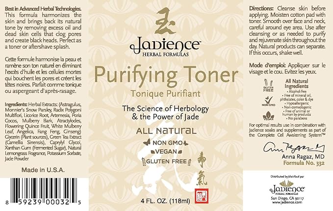 Jadience Face Toner - Korean Skin Care Made in USA: 4oz | Natural Herbal Formula | Anti Aging Wrinkle Reducing Pore Cleanser Minimizer | Purifying Acne Facial Wash & pH Balancer with Adaptogens