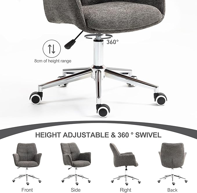 Home Office Desk Chair Swivel Ergonomic Computer Chair with Rolling Wheels, Adjustable Height Accent Armchair Chenille for Living Room (Darkgray)