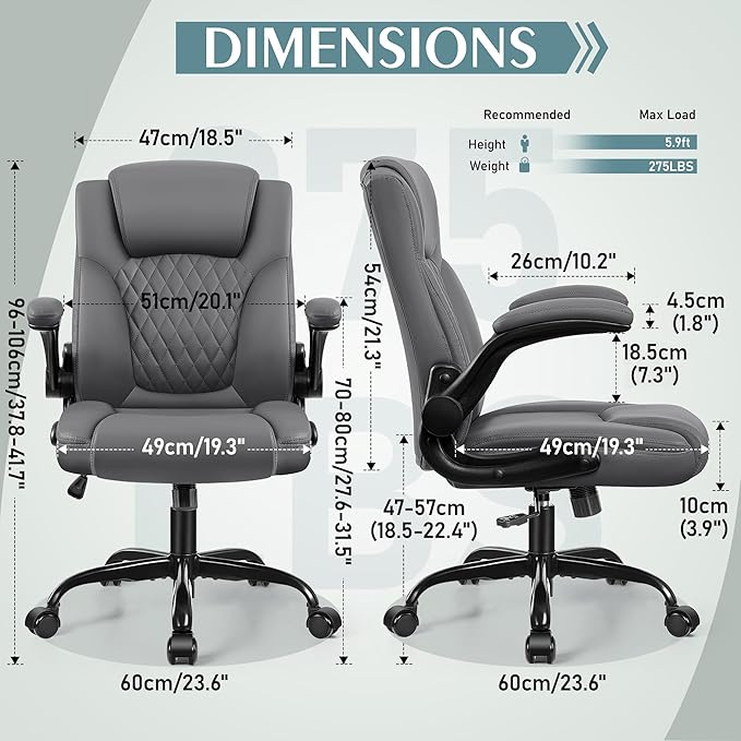 Leather Office Chair, PU Home Computer Desk Chairs with Ergonomic Back Support, 360°Swivel Free，Small Gaming Chair with Wheels and Adjustable Armrests, for Short People Use
