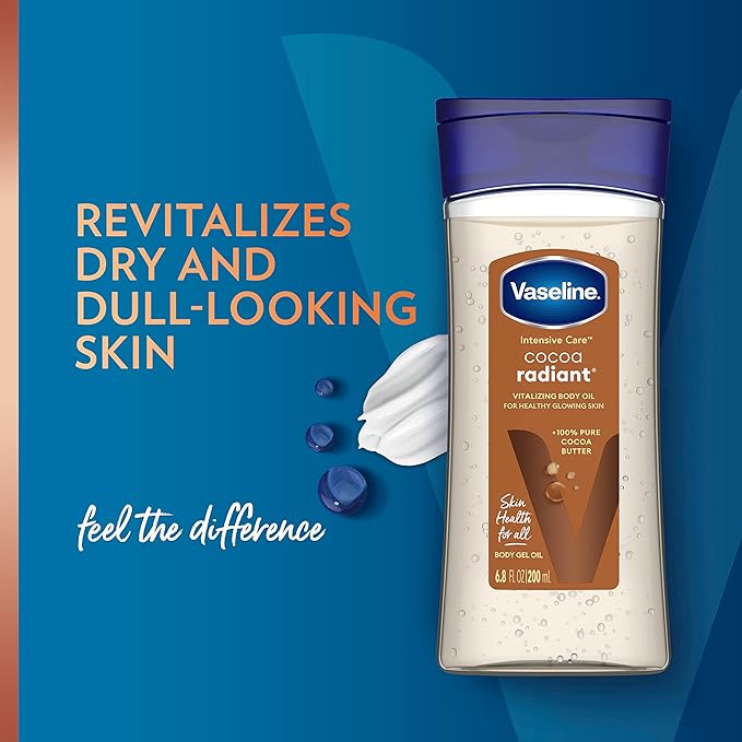 Vaseline Intensive Care Cocoa Radiant Pack of 3 for Glowing Skin Body Gel Oil Made with Pure Cocoa Butter + Replenishing Oils 6.8 oz, (Pack of 6)