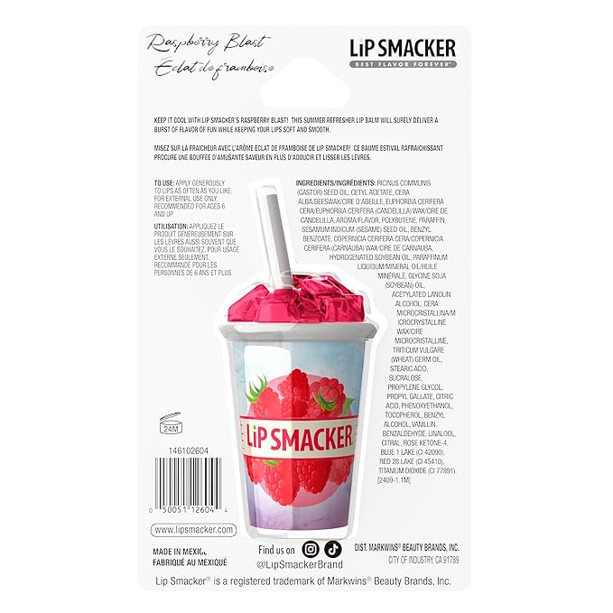 Lip Smacker Summer Refresher Lip Balm, Moisturizing, Collectible Beverage Cup Design, Sheer Finish for Smooth Lips – Raspberry Blast