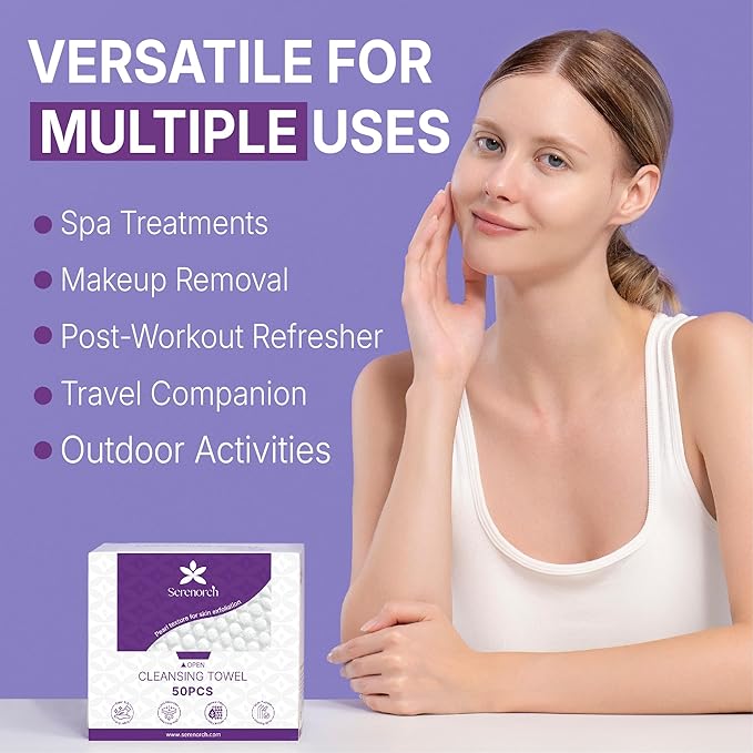 Disposable Face Towels XL 150 Count, Pearl Texture Facial Tissues for Deep Cleansing, Ultra Thick Makeup Remover Dry Wipes, Lint Free Cotton Tissue for Sensitive Skin