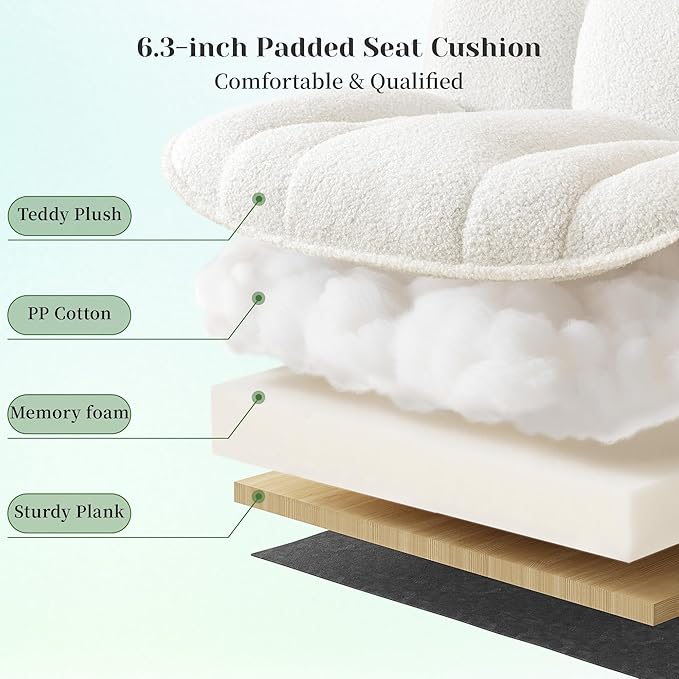 Cross Legged Office Chair with Foot Rest, 6.3" Thick Cushioned Criss Cross Chair with Wheels, Height Adjustable Swivel Vanity Chair for All-Day Comfort (White)