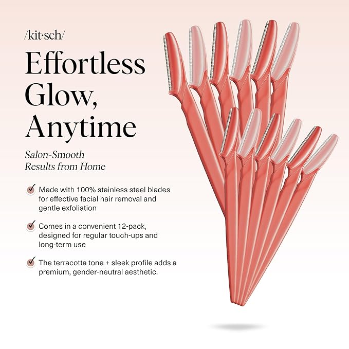 Kitsch Dermaplane Razor for Women Face – Face Razors for Women & Men, Eye Brow Razors & Face Shaver – Exfoliating Facial Razor & Dermaplaner as Skin Care Tool for Smoother Skin - Coral, 12 pcs