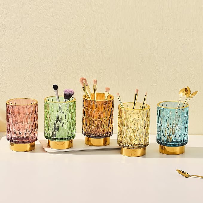 Makeup Brush Holder Organizer,Toothbrush Holders,Desk Pen Pencil Holder,Multifunctional Vintage Glass Brush Cup（A39-1-US）