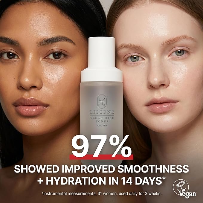 LICORNE Vegan Rice Face Toner - Hydrating & Clarifying Water Essence with AHA, PHA, Gentle Texture Refining Daily Facial Toner for Luminous Glow, 3.38 Fl Oz