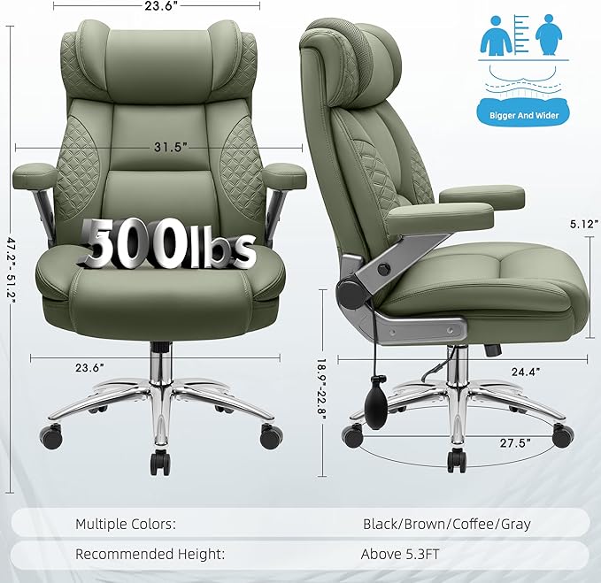 Big and Tall Office Chair, Desk Computer Chair for Heavy People, Oversized Executive Gaming Chair, Extra Wide 500LBS Ergonomic Comfy Office Chair with Adjustable Lumbar Support & 5D Flip Arms