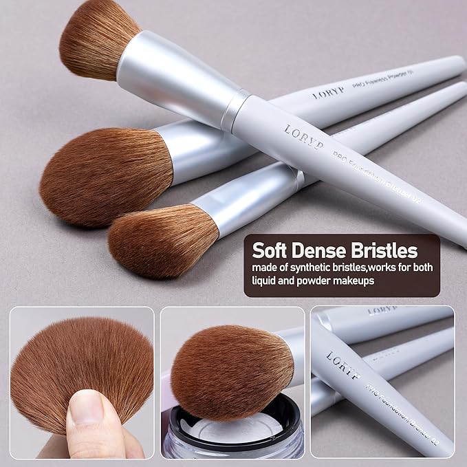 LORYP Makeup Brush Set Soft Vegan Professional Cosmetic Brushes for Face & Eyes Gray 20 Pcs Full-Size