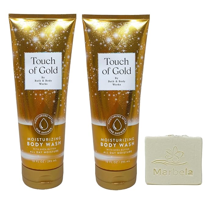 Bath & Body Works Touch of Gold 2-Pack Moisturizing Body Wash Bundle with a Natural Oats Bar Soap - Full Size